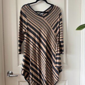 Striped Boho Poncho Tunic | Cozy Minimalist Lagenlook Oversized Layering Top